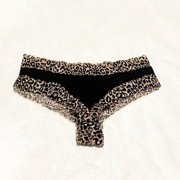 Victoria’s Secret PINK Animal Print Black Lace Trim Cheeky Panty Small Low Rise - Picture 5 of 5
